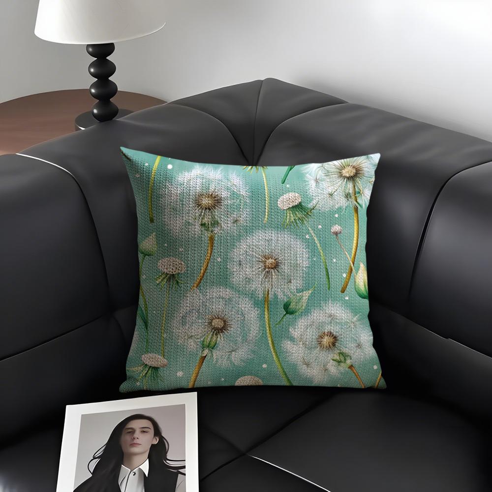 Модная Наволочка с Одуванчиками Натуральный Лен Органическая Ткань Двусторонняя Печать Диван Домашний Декор Подарок Чехол на Подушку