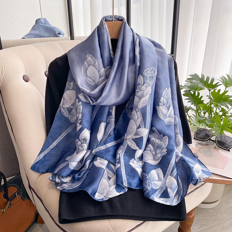 Women Popular 180X90CM Print Silk Scarves Satin Shawls Female Letter Beach Lady Towel Fashion Long Bandanna Foulard Wrap Muffler