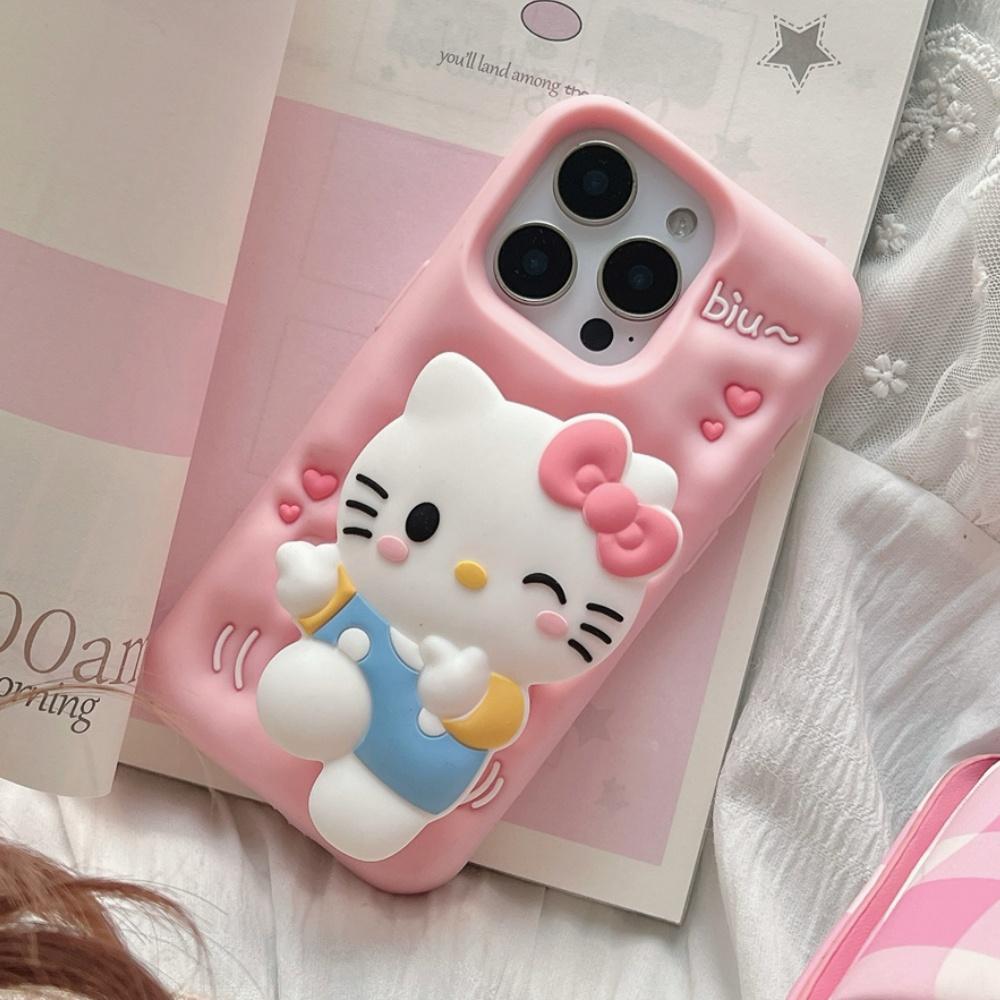 Розовый Милый 3D Держатель KT Head Grip Tok Чехол для Телефона Для iPhone 17 Pro Max 16 Pro 15 Pro 14 Plus 13 12 17 Pro Ударопрочный Чехол для Телефона