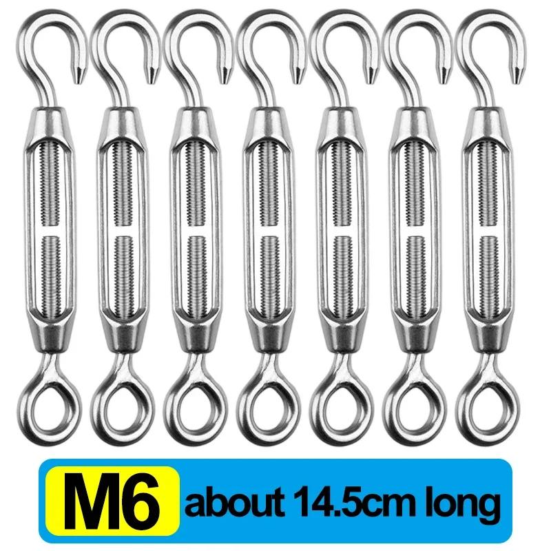 12-1PCS Stainless Steel Hook And Eye Tensioners Rope Cable Tension Sets Adjustable Garden Wire Ropes Tensioner Locking Device