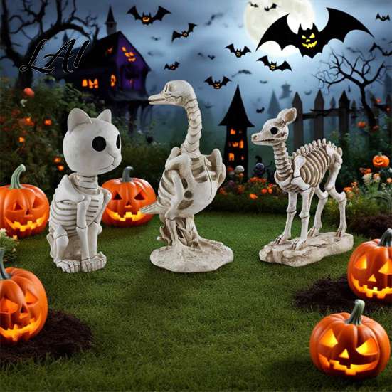 Festival Window Ornaments Skeleton Animal Statue Spooky Deer Cat Duck Figurine Resin Horror Theme Party Decor Ornament for Halloween Table