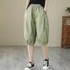 Women Shorts Mid-rise Elastic Waist Knee-Length Pants Solid Color Loose Fit Short Pants Streetwear