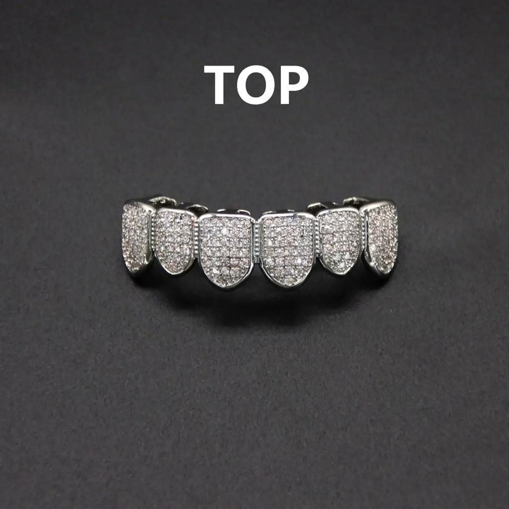 HipHop CZ Teeth Set For Unisex Top Bottom Mouth Gold Color Teeth Tooth Cap Removable Dental Fashion Jewelry
