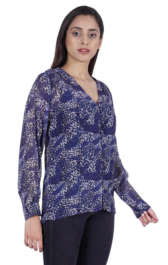 Moomaya Printed Women  S Button Down Shirt Long Sleeve Tshirt V-Neck Tunic