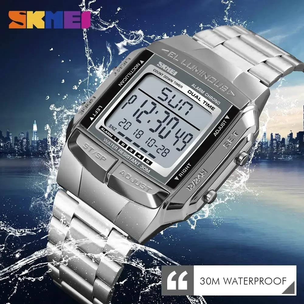 SKMEI 1381 Outdoor Relogio Masculino Sports Watch Men Digital Alarm Clock Countdown Watch Large Dial Glass Mirror Clock Fashion 4