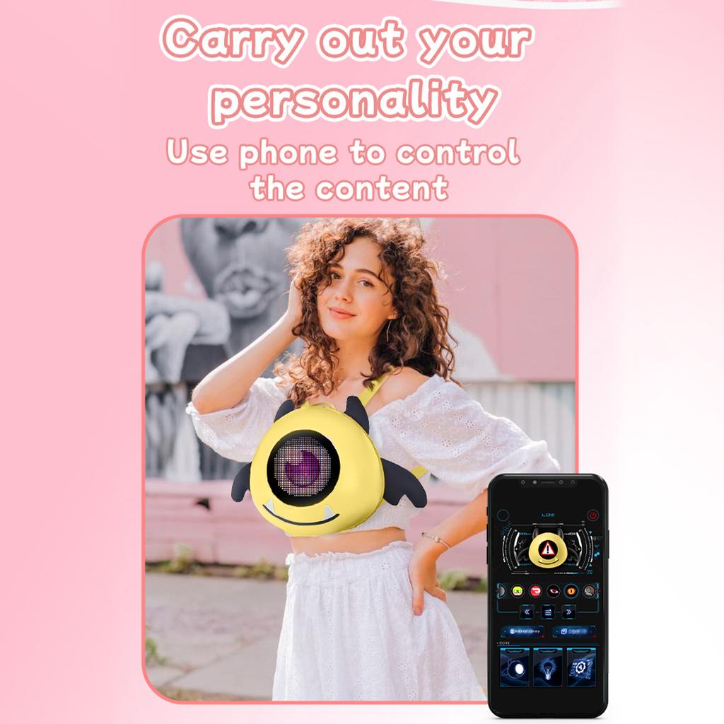 Светодиодный рюкзак-глаз Рюкзак DIY Управление приложением для езды на открытом воздухе, пеших прогулок, путешествий Милый легкий для девочек и детей Желтый