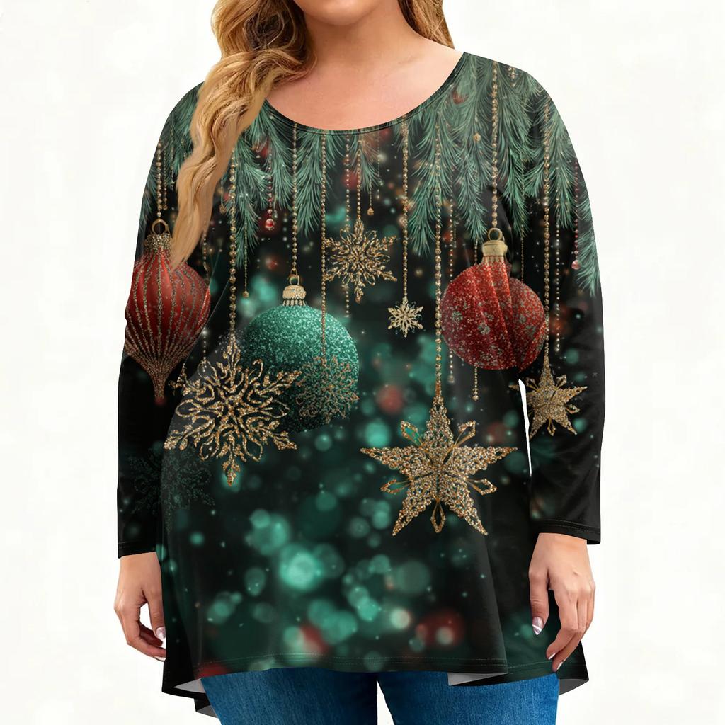 Women's Fashionable Casual Long Sleeved Plus Size Print Top Plus Size Floral Print Top