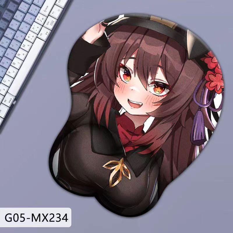 Силиконовый коврик для мыши Genshin 3D, большая грудь, защита запястья.
