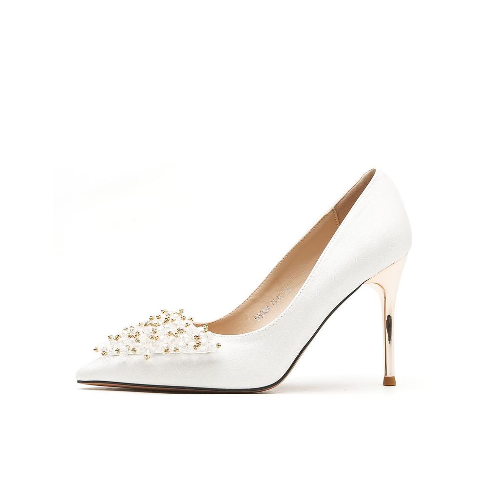 Тонкий каблук со стразами, легкие женские туфли на высоком каблуке, атласные темпераментные туфли, туфли для банкета, свадебные туфли