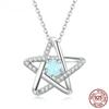 Authentic 925 Sterling Silver Opal Star Pendant Necklace Silver Lock Chain Necklace for Women Fine Jewelry Wedding Gift