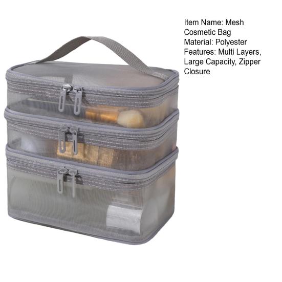 Mesh Cosmetic Bag Multi Layers Large Capacity Visible Zipper Closure with Handle Portable Classified Organization Travel Trip Makeup Storage Bag