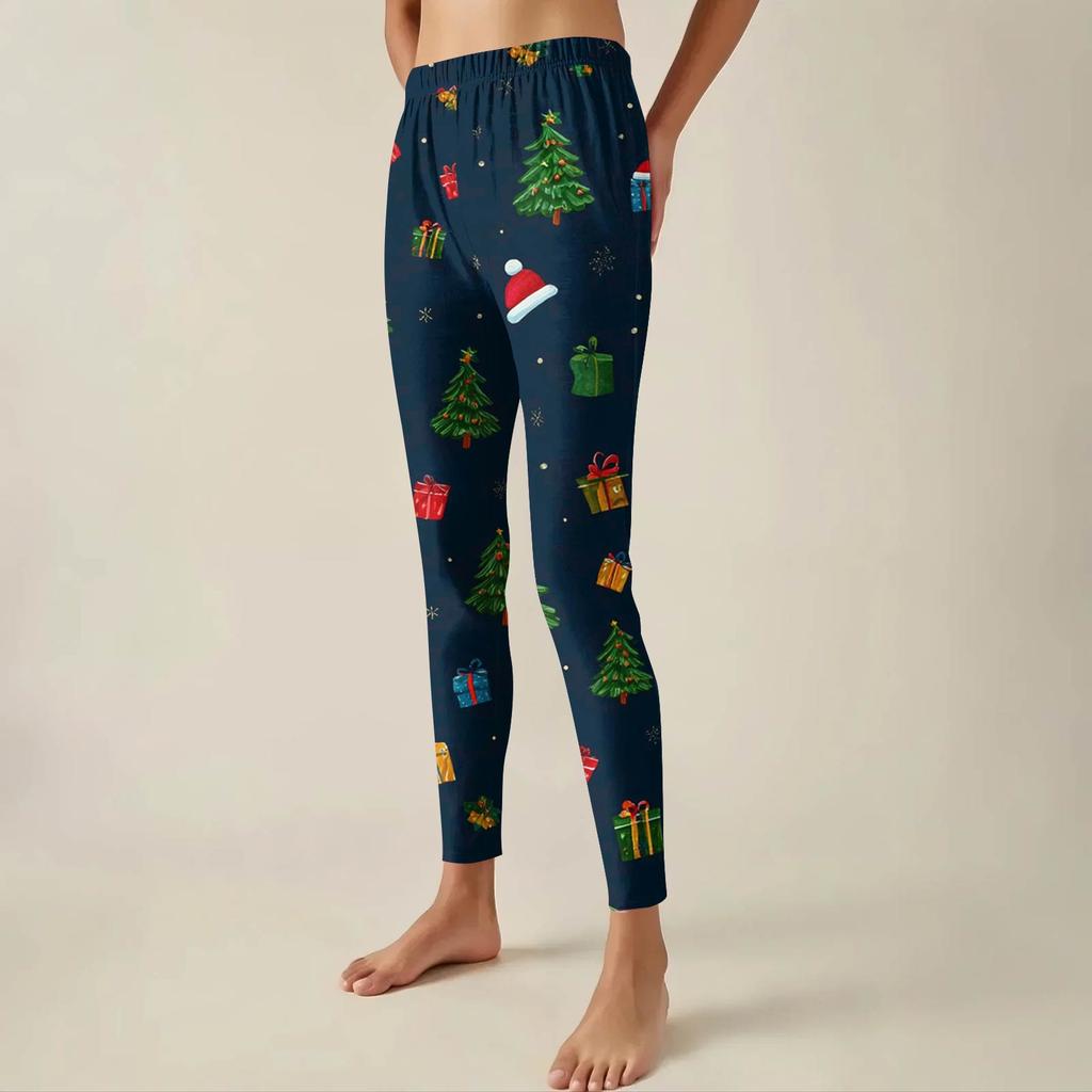 Women's Pants Christmas Printed Stretchy Soft Bottoms Casual Home Sleeping Pants