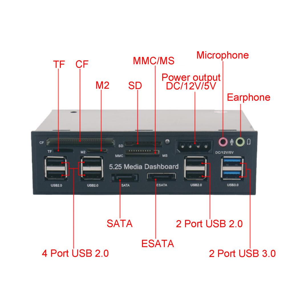 5.25" USB 3.0 SATA eSATA Панель управления мультимедиа для ПК, Внутренний кардридер