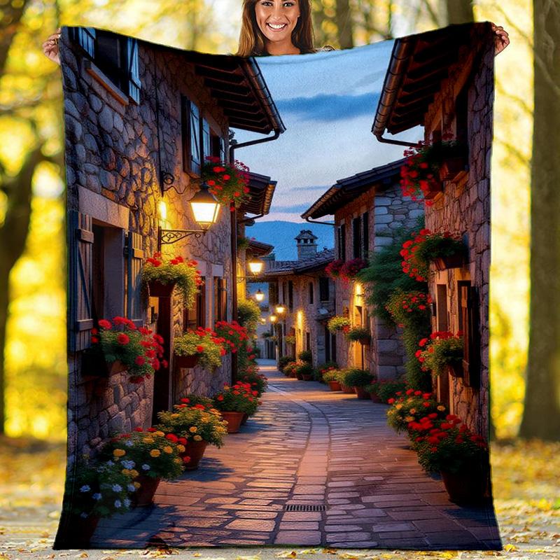 Magical Fairy Waterfall Landscape Blanket, Glowing Forest Flannel Throw Blanket for Home Decor