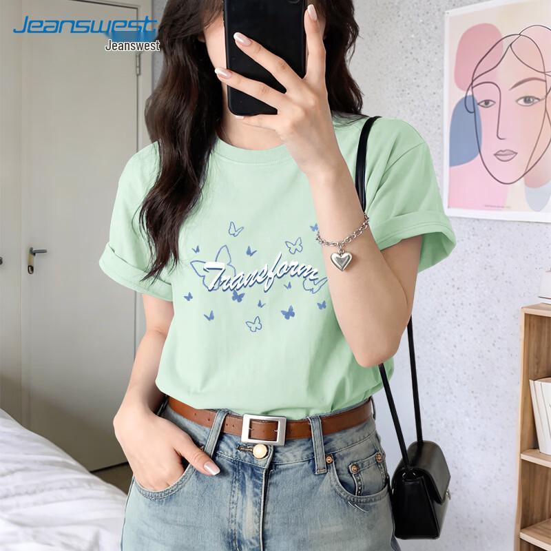 Женская хлопковая футболка Jeanswest с принтом бабочек