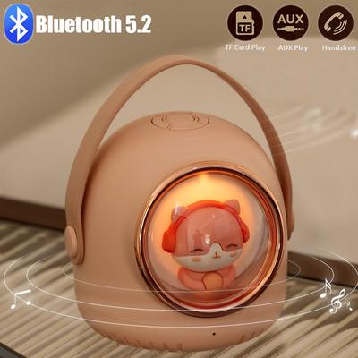 Милый мини-динамик Bluetooth 5.2, портативный сабвуфер, беспроводной стерео музыкальный плеер с микрофоном/ночником, поддержка TF-карты/AUX Play