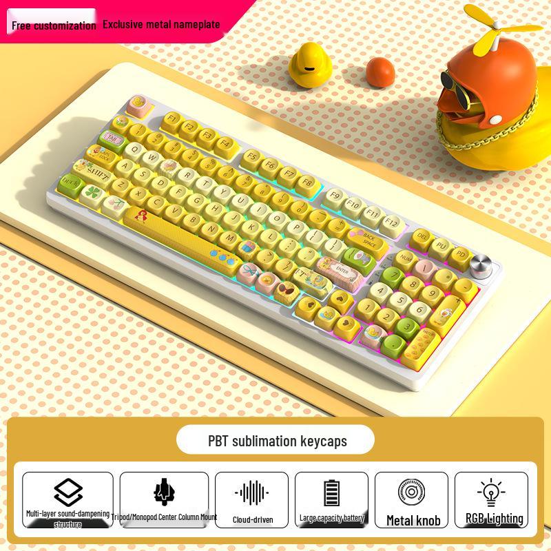 98-клавишная RGB беспроводная Bluetooth механическая клавиатура с тройным режимом - Игровая, для киберспорта и офиса, с настраиваемым экраном