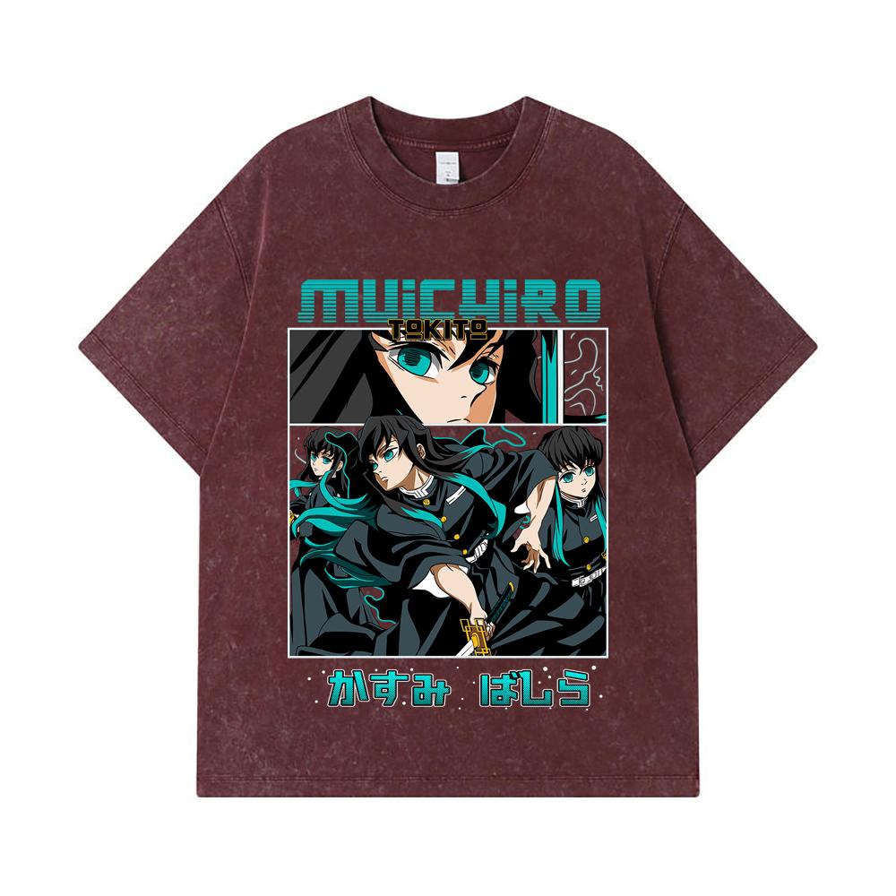 275 GSM Washed T-shirts 100% Cotton Demon Slayer V8 Mitsuri Print Unisex Heavy Cotton T Shirt