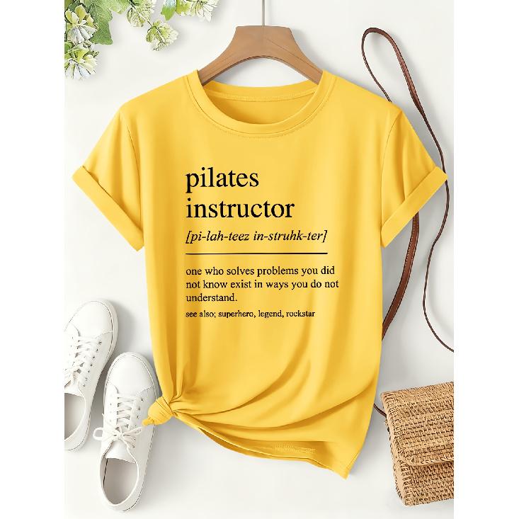 Pilates Instructor Funny Definition Print for Women T Shirt 2026 Funny style short-sleeve shirts for spring and summer Teaching everyday wear of