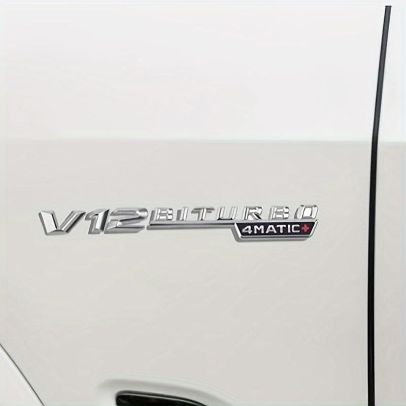 2Pcs 3D Car Chrome Letters Label V12 BITURBO 4MATIC+ For AMG C43 C63 C63S E43 E53 E63S S65L Front Fender Side Stickers