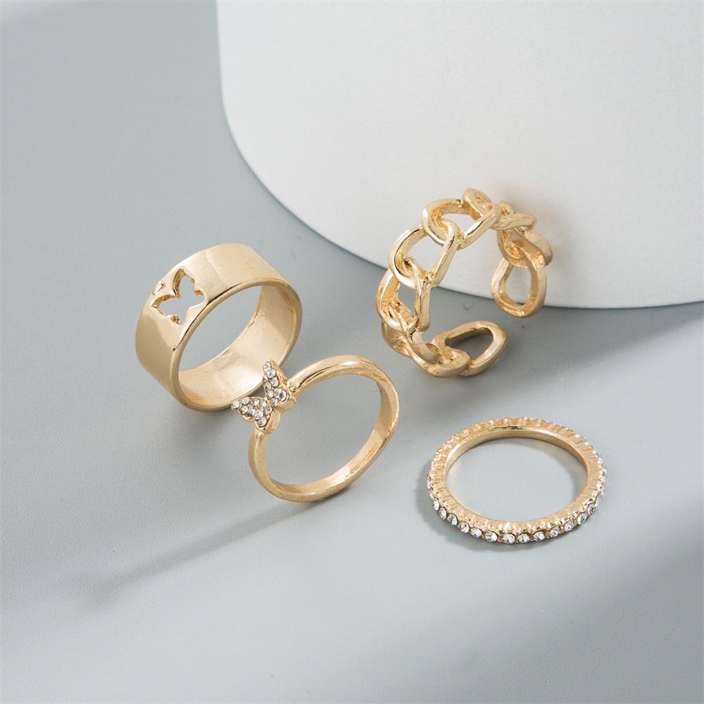 Butterfly Hollow Ring 4 Piece Set Flower Star Ring Set Simple Ring Fashion Female Jewelry