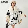 Medium-length Faux Otter Rabbit Hair Collar Cape Shawl Women's Loose Bat Sleeve Printed Cardigan Large Size Tweed Jacket