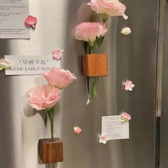Wooden Test Tube Vase Refrigerator Magnet Hydroponic Plants Propagation Vase Planter Home