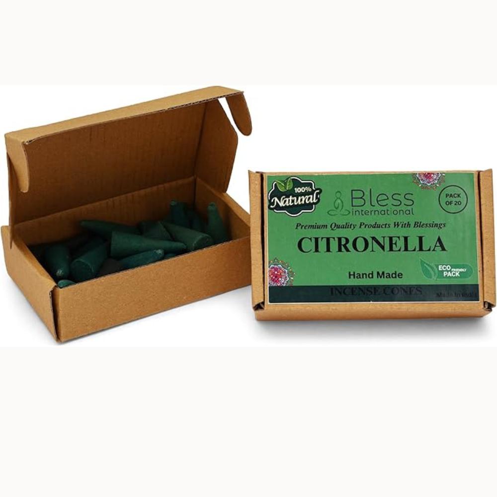 BLESS INTERNATIONAL Citronella 100%-натуральные-благовония-конусы ручной работы-обработанные вручную-органические-без-химии-для-очищения-релаксации-позитивности