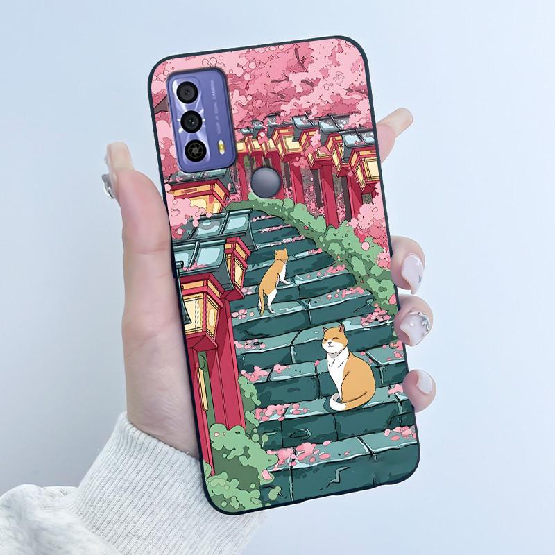 Cute Case For TCL 20B (6159K) Fundas Capa Printing Shell Protective Cover Soft Silicone Coque Cartoon Black Casing