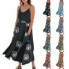 Women's Casual V Neck Dot Print Sleeveless Pocket Suspender Dress