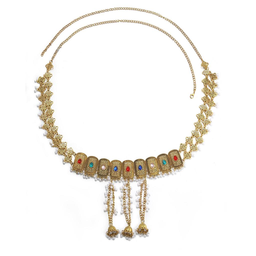 Ретро Ромбовидные Колокольчики Бахрома Жемчужная Поясная Цепочка Женская Мода Темперамент Цепочка для Тела Богемный Этнический Стиль Поясные Украшения