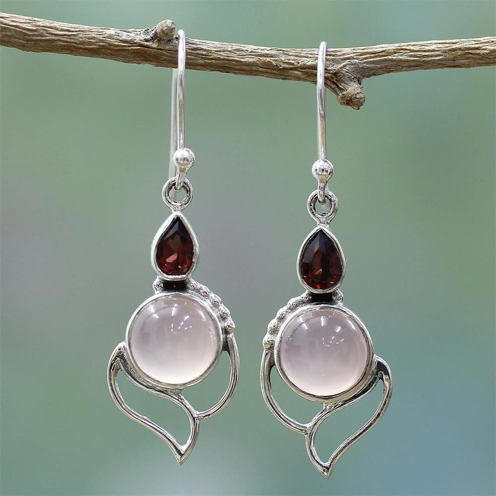 Wedding Jewelry Hook Multi-Gemstone Ear Stud Moonstone Earrings Opal Stone Garnet Ruby Chalcedony