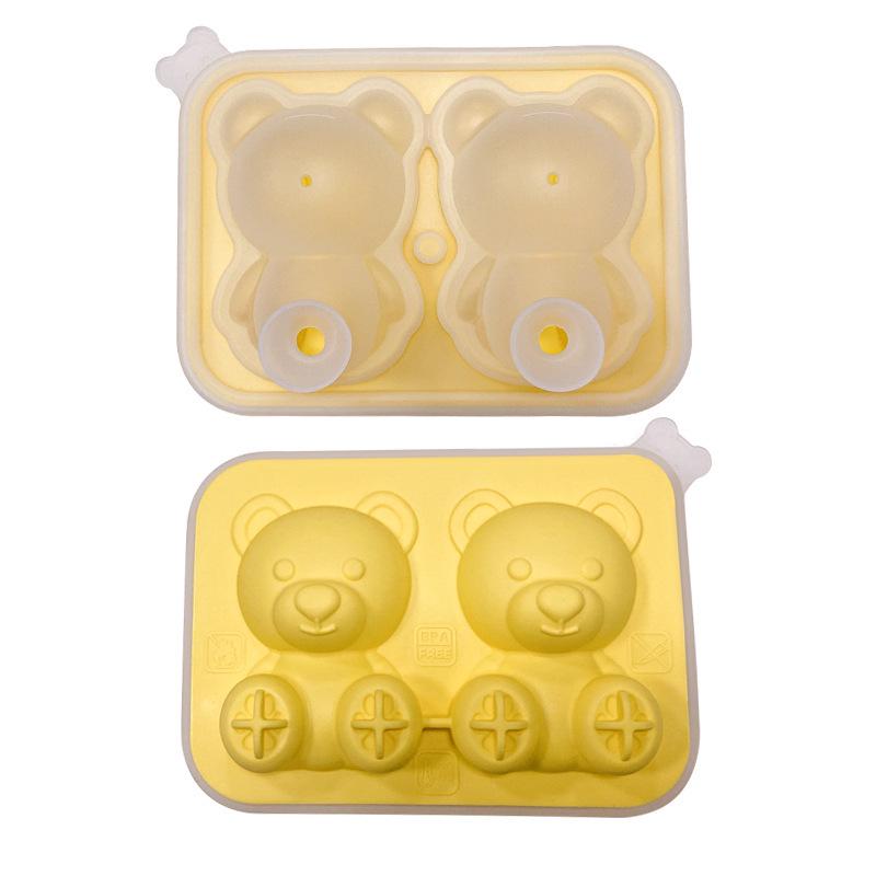 4-Cavity Little Bear Silicone Ice Cube Tray - Easy Release for Beverages & Tea