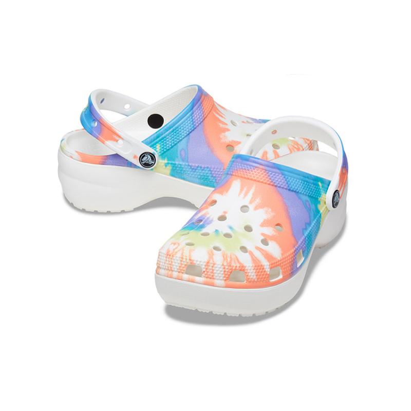 Crocs Classic Clog Lightweight & Comfortable Sneaker Sandals Women's Blue Orange Cloud Tie-Dye Print