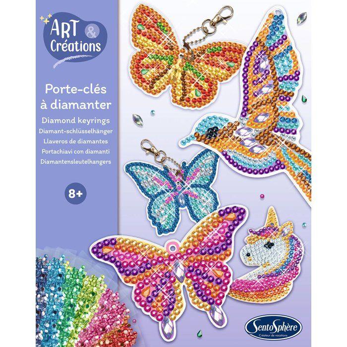 Porte-Clés a diamanter - SENTOSPHERE - Art & Créations - 5 supports - Strass Multicolores - 5 attaches - Des 8 ans
