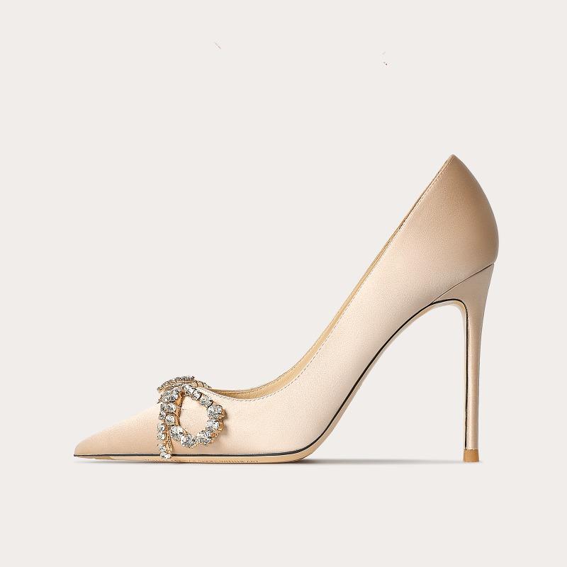 Свадебные туфли цвета шампанского, туфли на высоком каблуке, блестящие, бриллиантовые, острые, женские, без застежек, свадебные туфли, темперамент