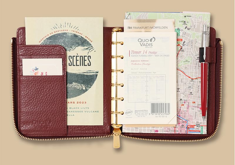 Quo Vadis Обложка органайзера из натуральной кожи 6 молний Таймер 14 Французский классический темно-синий QUOVADIS Timer14 qv937lzfcnv [Мини-размер/L Обложка]