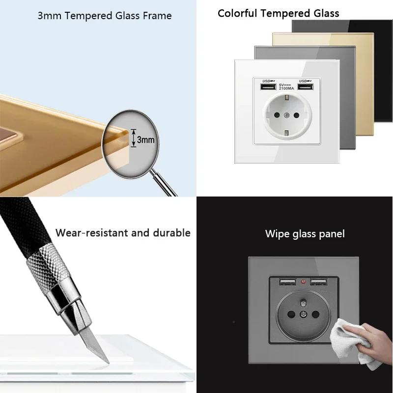 Настенная двойная розетка USB DepoGuye 2.1A, розетка для спальни, настенная розетка 16A, панель ПК, стандартная розетка Испании, России и ЕС