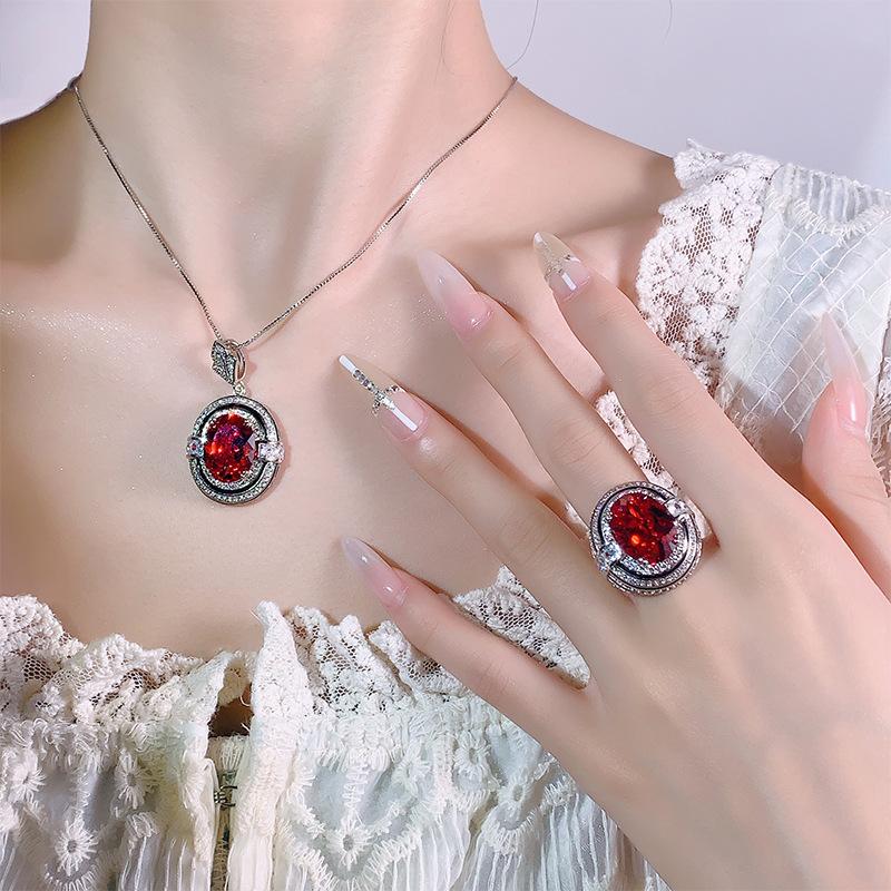 Jewelry Set Zircon Ring Necklace High Style Light Luxury Fashion Women'S