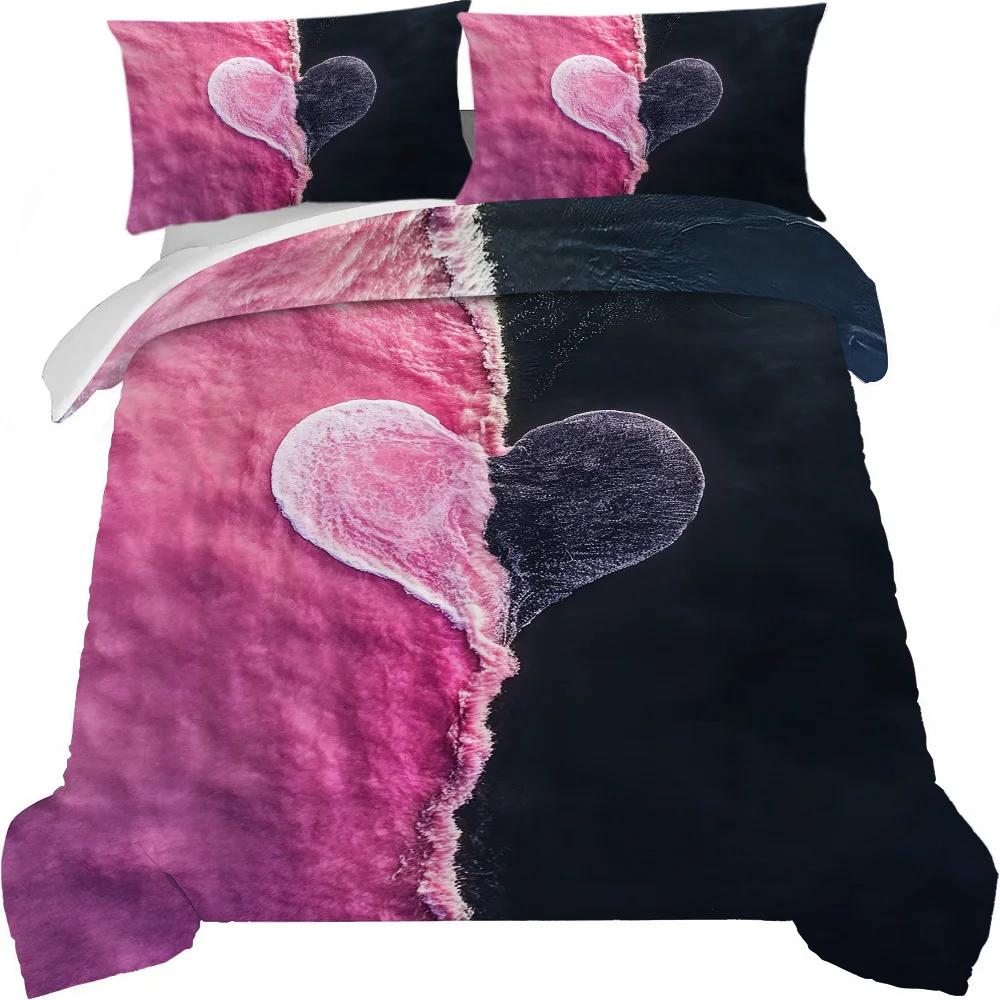 Комплект постельного белья из 3 предметов с современным принтом «День святого Валентина» — мягкий полиэстеровый пододеяльник и наволочки, можно стирать в стиральной машине, для домашней кровати