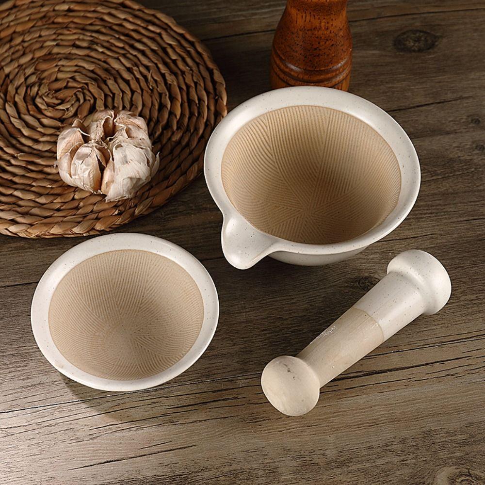 Ceramic Rice Paste Bowl Manual Garlic Mortar Pestle Easy To Clean Grinding Bowl Rod Set Spice
