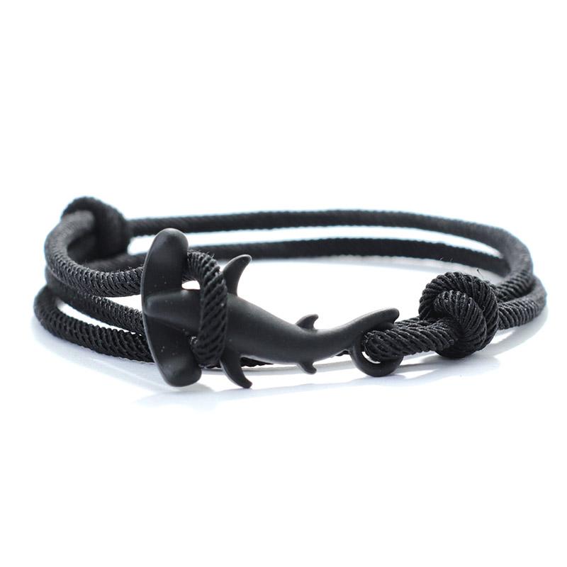 Double Layer Mens Shark Bracelet Sliding Adjustable 3mm Thin String Braslet Beach Nautical Silk Rope Braclet Pulseiras Hombre