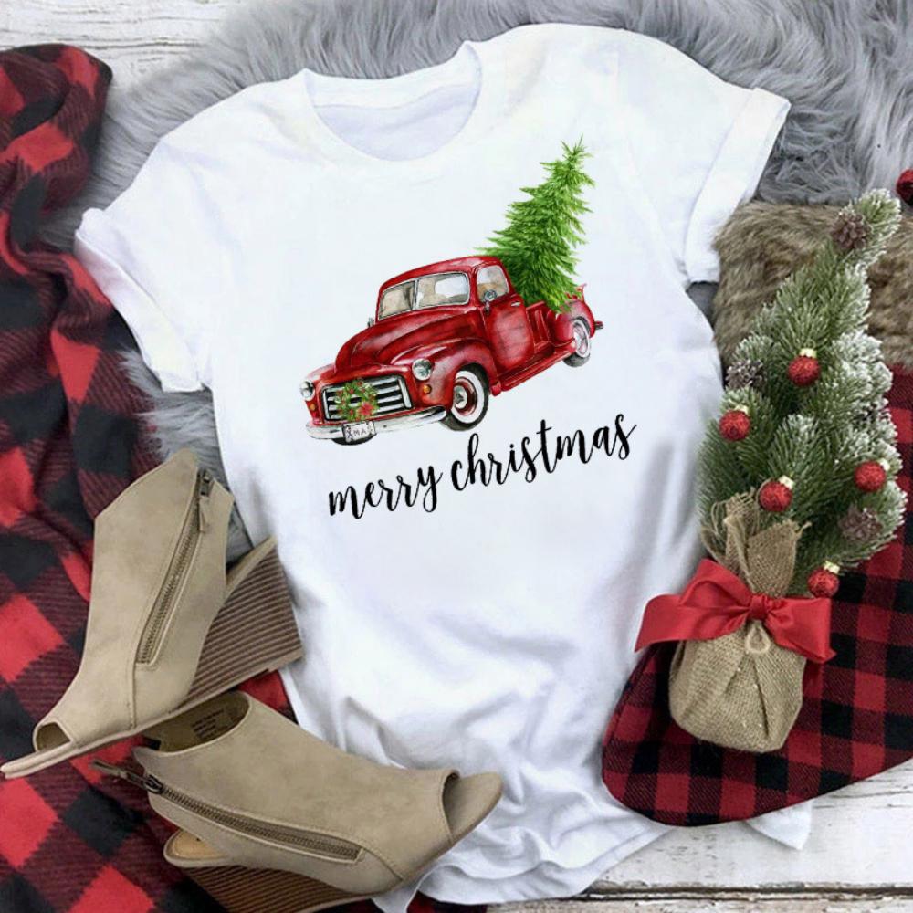 Christmas Reindeer Tshirt Loose Truck Christmas Tree Tshirt Durable Men Women Unisex Casual Tshirt Daily Travel Streetwear