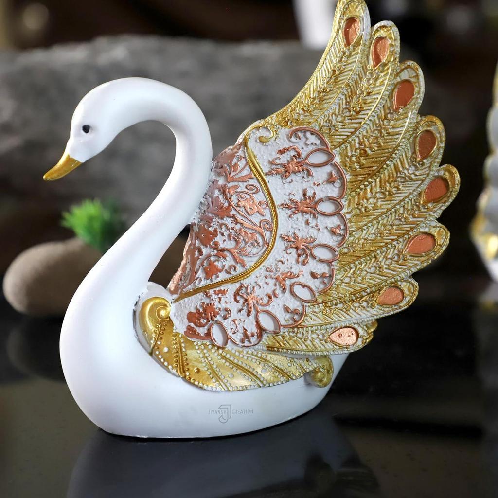 Duck Swan Pair Feather Design Sculpture for Home Decor Decorative Showpiece (Set of 2 Pc, Small, White) Showpiece
