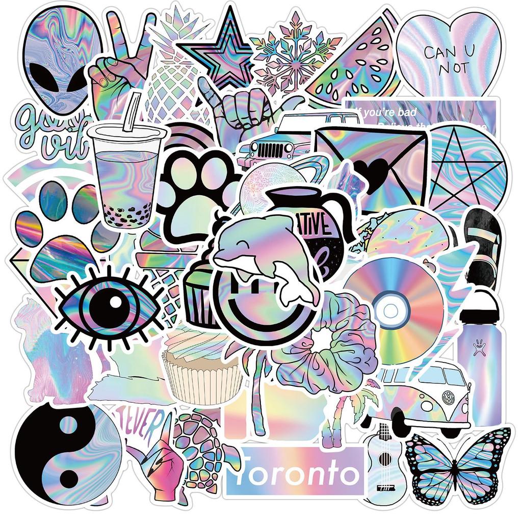 50 Holographic Laser Girl Graffiti Stickers Decorate Ipad Suitcase Motorcycle Notebook Diy Waterproof Stickers