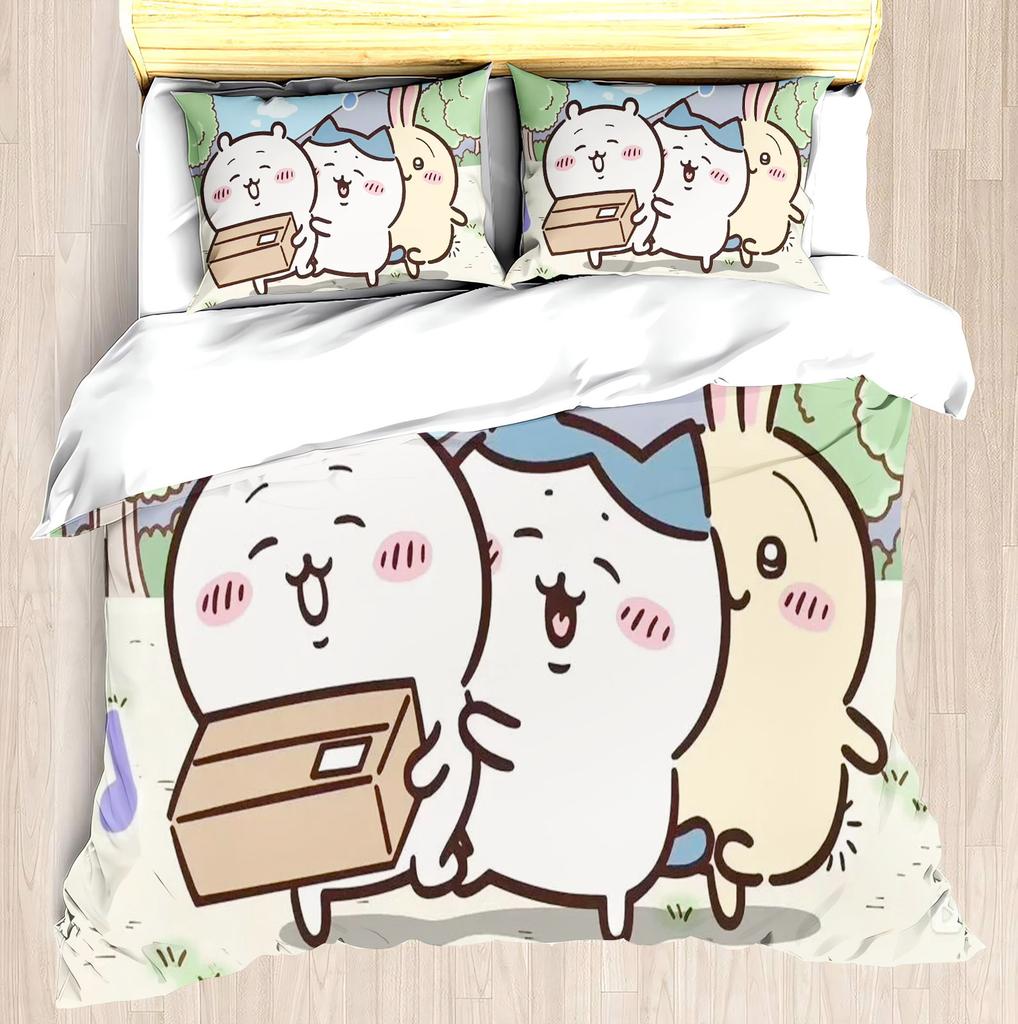 Набор постельного белья CHIIKAWA Пододеяльник Miniso - Современный принт для дома Детская комната Совместный бренд Периферийный набор для матраса и кровати 3 предмета
