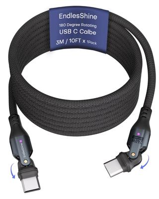 ENDLESSHINE USB C на C PD 240 Вт USB 480 Мбит/с Кабель для передачи данных для вращающегося шнура зарядки телефона, (10 футов/упаковка) Устройства 2.0 и Type-C, 180° (черный)
