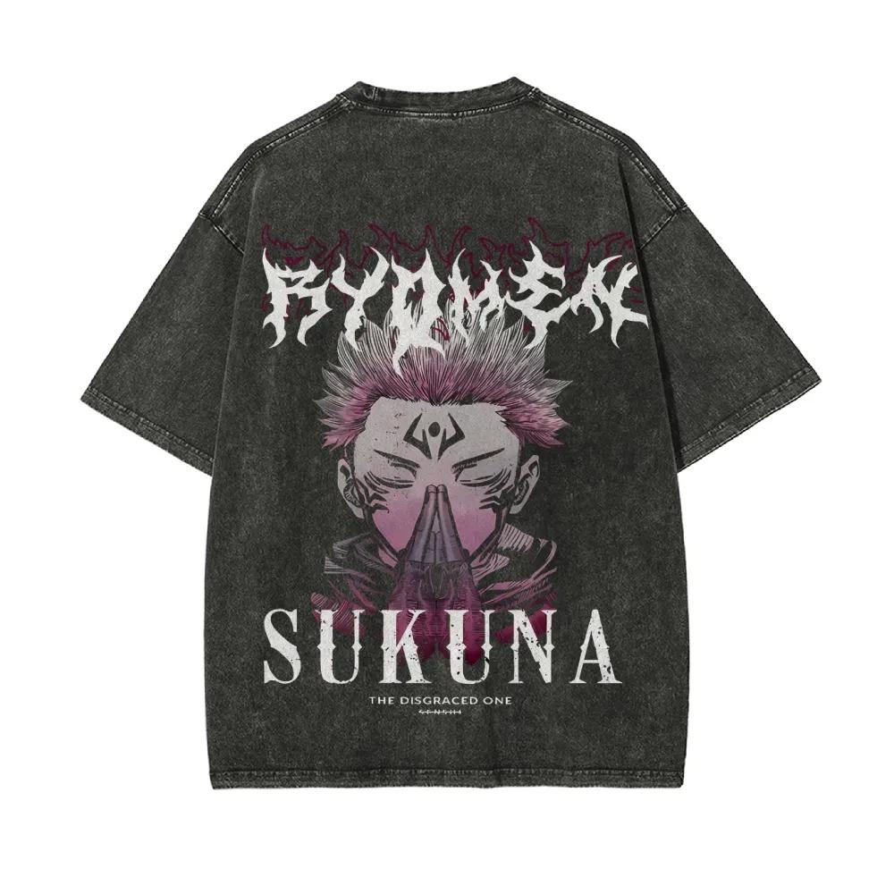 Ryomen Sukuna Disgraced One T-shirt Jujutsu Kaisen Tee Vintage Washed Oversized Retro Anime Harajuku Streetwear Graphic Top