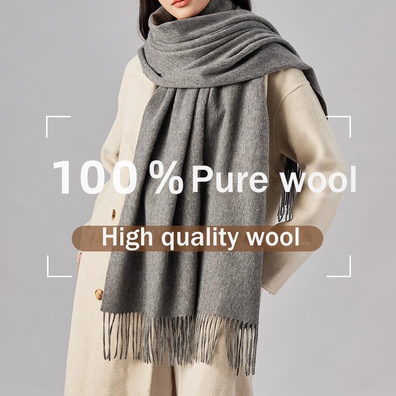 200 * 70cm Autumn/Winter New Women'S 100% Wool Shawl Large Size Warm, Fashionable, Simple, Versatile, Atmosphere Scarf