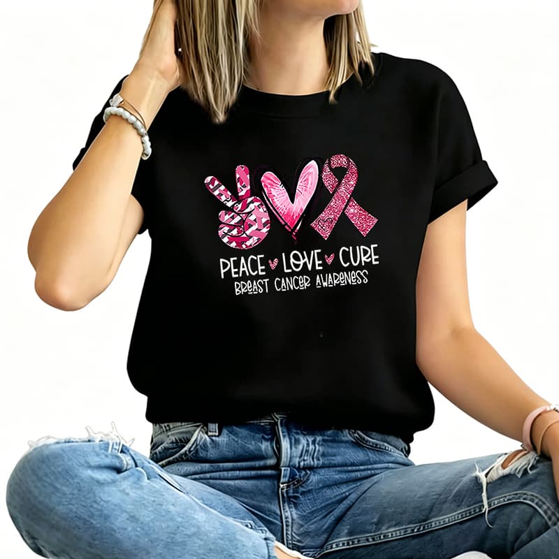Pink Breast Cancer Awareness Womens TShirt Cotton Funny Graphic Short Sleeve Tee Novelty Shirt Casual Crew Neck Top SXl